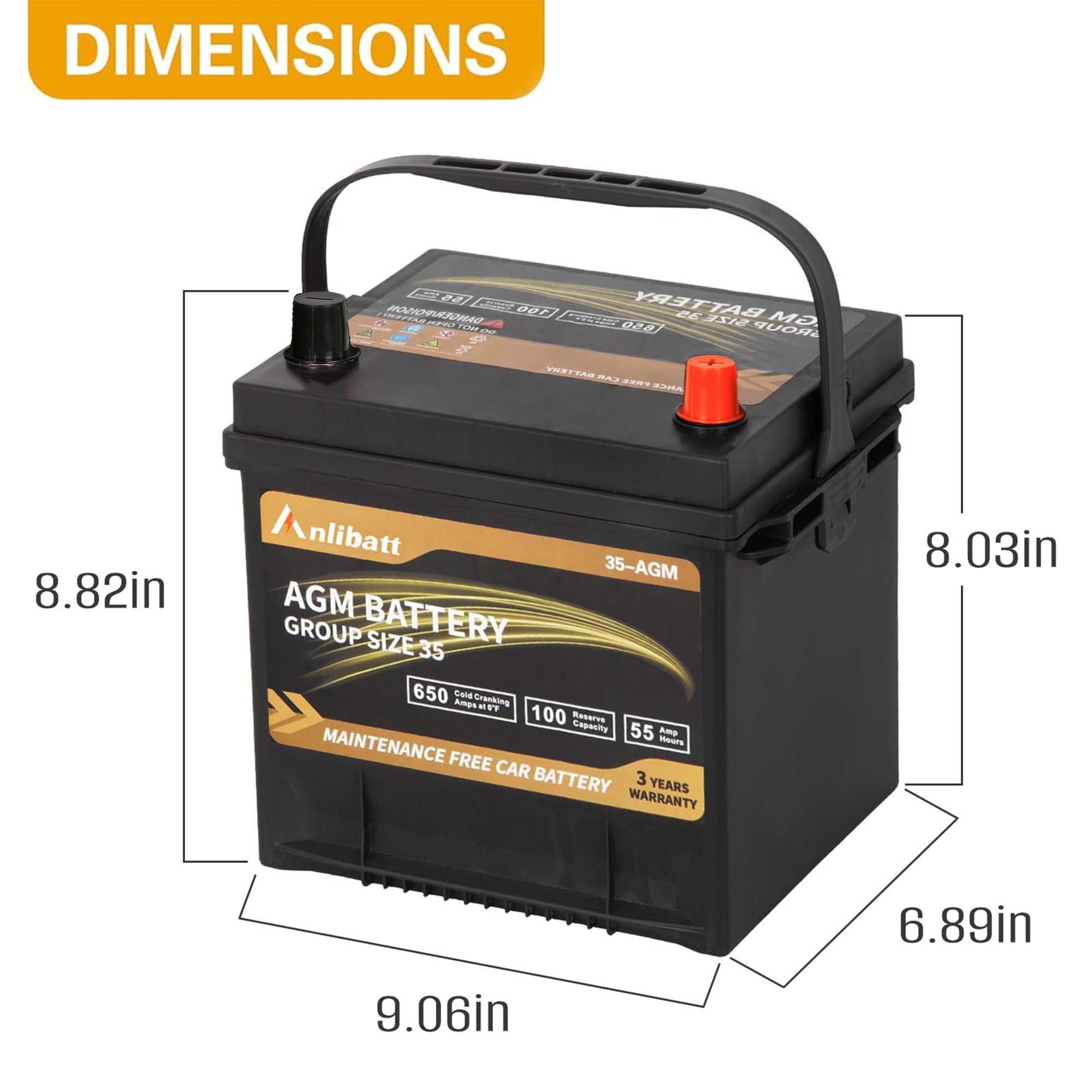 Anlibatt Car AGM Battery Group Size 48 H6 Start Stop Battery 12V 70Ah 760CCA Maintenance Free Rechargeable