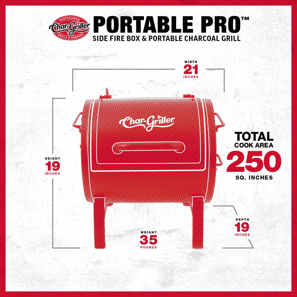 Char-Griller® Portable Pro™ Portable Charcoal Grill and Side Fire Box