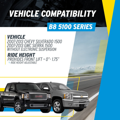 Bilstein Pair of Front B8 5100 Ride Height Adjustable Series Shocks Compatible with 2007-2013 Silverado / Sierra 1500 w/o Electronic Suspension Provides 0-1.75 Front Lift